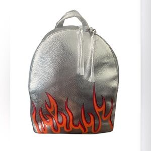 T-Shirt & Jeans Metallic Backpack with Flame Design